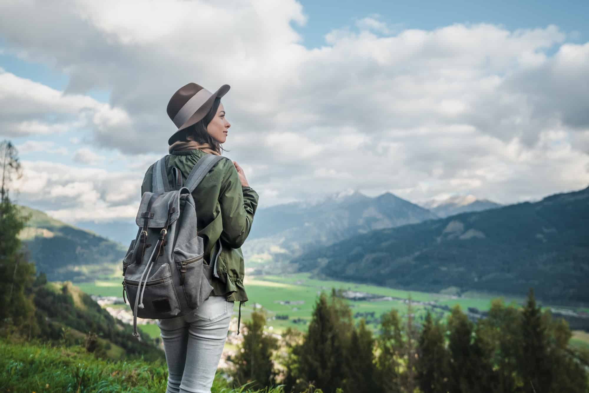 Young woman with a backpack in Austria
